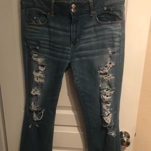 American Eagle destroyed crop jeans.